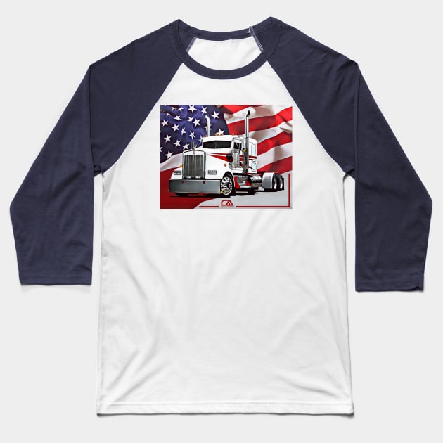 Kenworth Truck and The American Flag Baseball T-Shirt by GasAut0s